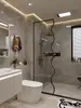 Mampara de baño onda de agua mampara de ducha pintura al óleo sobre cristal inodoro separación húmedo-seco pantalla de baño de olas