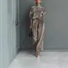 Comercio Exterior Transfronterizo Europeo y Americano Ropa de Mujer Moda Otoño e Invierno Traje Deportivo Casual Terciopelo Manga Larga Color Sólido Cuello Alto Pantalones de Pierna Ancha