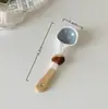 Colher de Cerâmica Esmaltada Estilo Ins Aparência Sofisticada Fofa Doméstica com Cabo Longo Colher de Comer Colher de Sobremesa Colher para Iogurte Aveia