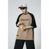 Camiseta Raglán de Ante Pesado para Hombre Verano Tendencia Retro Manga Corta Marca de Tendencia Estilo Americano Top Retro