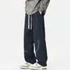 Pantalones Largos Casuales Versátiles Rectos de Otoño Nuevos para Hombre Pantalones Deportivos Sueltos de Pierna Ancha Pantalones de Pierna Ancha con Caída de Hoja Curva