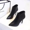 Zapatos de Mujer 2025 Nuevo Estilo Botas de Mujer de Tacón Alto de Aguja Punta Afilada Botines Cremallera Trasera Botas Cómodas Forradas de Vellón Ins Tendencia