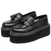 Mocasines de Borlas con Suela Gruesa para Mujer, Zapatos de Cuero Genuino de Caña Baja con Patrón de Lichi de Primera Capa, Zapatos de Plataforma Ligeros Versátiles para Estudiantes