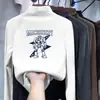 Nova camiseta infantil da moda, estilosa blusa de manga comprida com gola alta parcial em fleece, top legal para meninos, nova camada interna de outono e inverno