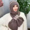 Gorro de invierno para mujer, para madres de mediana edad y mayores, con forro polar, de lana de punto gruesa, bufanda, cálido, integrado, resistente al viento y a la nieve, de algodón.