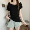 Camiseta Base de Manga Corta Fina para Mujer Talla Grande, Nuevo Diseño Estilo Francés con Cuello Volante, Camiseta de Verano
