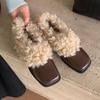 Atacado em Estoque ~ Sapatos Casuais Quadrados de Salto Grosso Peludos Moda Inverno Pelúcia Pequenos Sapatos de Couro Mocassins