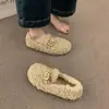 Zapatos para mujer talla grande 40-43, zapatos peludos con tacón, mocasines cálidos y de moda para invierno, mocasines de algodón antideslizantes tipo slip-on de moda 42