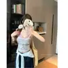 Camisola de encaje morado con cuello en V, tipo dos piezas, para mujer, adecuada para usar en capas o como prenda exterior.