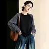 Sudadera de manga raglán a cuadros para mujer, capa base, primavera/otoño 2026, talla grande, para mujeres de talla grande, adelgazante, sentido del diseño, top de amarre