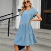 Comercio Exterior Transfronterizo Europeo y Americano Verano Nuevo para Mujer Pulóver Color Sólido Cuello Redondo Falda de Mezclilla Estilo Casual Holgado Vestido de Moda