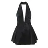 Vestido Sexy de Estilo Europeo y Americano, Cuello Halter, Escote en V Profundo, Ajustado a la Cintura, Para Primavera y Otoño, Ajuste Delgado, Elegante, Sin Espalda, Sexy, Adelgazante