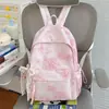 Mochila Escolar para Mujeres Estudiantes de Secundaria y Preparatoria Mochila Tie-dye con Lazo de Estrella Estilo Coreano Ins Nicho Alta Apariencia Gran Capacidad Ligera Mochila de Doble Hombro