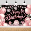 Fondo de fiesta de cumpleaños nuevo transfronterizo 2027, fondo de decoración festiva con diseño de globo y pastel de cumpleaños impreso en alta definición