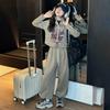 Traje de Primavera y Otoño para Niñas 2025 Nuevo Casual Estudiante de Secundaria Sudadera con Cuello Redondo Estampado Americano y Conjunto de Pantalones