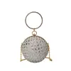 Bolsa de Festa com Corrente da Moda Nova Bolsa de Mão Bola Dourada Brilhante Strass Elegante Bolsa Transversal Esférica Feminina