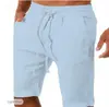 Shorts novos de algodão e linho para 2024, com cordão na cintura elástica, perna reta, cor sólida, respiráveis, para uso diário na praia, modelo cinco calças casuais.