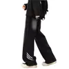 Jeans patchwork a rayas rojas estilo retro americano para hombre, marca de moda, estilo streetwear moderno, pantalones rectos lavados