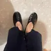 Bailarinas Retro Perezosas Estilo Francés con Lazo de Cuero Genuino y Banda Elástica Brillante, Zapatos Sencillos de Una Sola Tira para Mujer, Zapatos Planos de Abuela