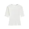 Blusa Pequena de Gola Redonda e Manga Três Quartos para o Verão Meninas Quentes Sexy Cintura Fina Emagrecimento Curta Cor Sólida Ombro Direito Emagrecimento Mangas Curtas