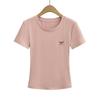 Camiseta Feminina Crewneck com Bordado de Laço Estilo Retro Americano Spice Girl Manga Curta Slim-fit Verão 2024 Nova