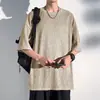 2026 Verão Nova Camiseta Casual Tendência Marca Confortável Tamanho Grande Manga Curta para Homens T2098 Branco Preto Cáqui Algodão