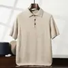 Camisa de cachemira con cuello polo para hombre, de punto, de manga corta, corte holgado adelgazante, top casual de negocios
