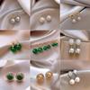 Pendientes de plata S925 con forma de aguja, estilo coreano, sencillos, elegantes, con personalidad de nicho, de perlas, de alta gama, ligeros y lujosos, para mujer, al por mayor