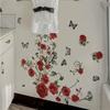 Pegatinas de Pared con Flores Diagonales de Rosas Rojas Transfronterizas para Dormitorio, Sala de Estar, Baño, Decoración del Hogar, Pegatinas de Embellecimiento