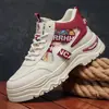 Nuevos Zapatos Casuales de Moda Juvenil para Hombre Estilo Marea Nacional de Caña Alta con Parches de Cinta Tejida Étnica Bloques de Color Suela Gruesa que Aumenta la Altura