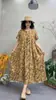 Verão Novo Estilo Artístico Retrô Algodão e Linho Gola Redonda Manga Curta Vestido Solto Tamanho Grande Emagrecedor Patchwork Saia Longa Roupa Feminina