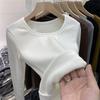 Camiseta de cuello redondo bajo con forro polar grueso para mujer, talla grande, otoño e invierno, de una pieza, con base interior elástica de polar para chicas gorditas.