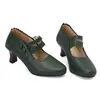 2025 Novos Sapatos Britânicos de Primavera e Outono Renda Queimada Fivela Redonda Sapatos de Boca Rasa Salto Alto Grosso 40-48 Sapatos de Comércio Exterior