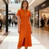 Vestido Estilo Francés, Vestido Largo de Punto, Moda Femenina Transfronteriza 2026, Elegante Vestido de Punto Delgado de Manga Corta con Cuello Redondo y Abertura