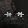 Pendientes de Plata de Ley S925 con Ópalo Estilo Coreano de Diseñador de Nicho E6203 para Mujer Incrustados con Flor de Pedrería