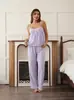 Novo Conjunto de Calça com Suspensório Xadrez Simples para Mulheres da Amazon Casual e Confortável Conjunto de Duas Peças Roupa de Casa Que Pode Ser Usada Fora