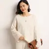 Cashmere Outono/Inverno 2026 Novo Suéter de Tricô Feminino Gola Reta Solto Cor Sólida Estilo Preguiçoso