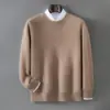 Suéter de caxemira 100% para outono e inverno para homens, gola redonda, solto, simples, tricô business casual, camada base, suéter quente