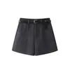Shorts de Lã para Mulheres, Novo Estilo Outono e Inverno 2025, Cintura Alta, Calças Pantalona A-Line Emagrecedoras, Shorts de Botina de Lã Pretos Versáteis