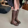 Knock tem a textura confortável bom uso não pés cansados cabeça redonda esfregar cor mas botas de joelho 2024 inverno lixamento botas de cavaleiro mulheres