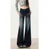 Jeans acampanados de tiro bajo para mujer, tendencia otoño 2026, nuevos pantalones de campana ajustados de pierna ancha hasta el suelo, color azul oscuro