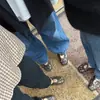 Versión de piel de oveja~Zapatos Mary Jane de punta redonda estilo vintage con remaches y lazo, bailarinas sin cordones para mujer