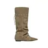 Botas Vaqueras Western Vintage de Piel de Vaca para Mujer con Aumento Oculto de Altura Botas Arrugadas Apiladas Botas de Jinete Versátiles Botas Largas con Cordones