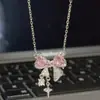 Collar con lazo de circonita rosa, estilo nicho, sencillo, ligero, lujoso, estilo retro para estudiantes.