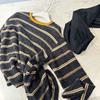 Camiseta Gruesa Cepillada Bordada a Rayas Vintage para Mujer, Relajada y Adelgazante, Cálida para Otoño e Invierno, Camiseta Base de Piel Sintética de Conejo
