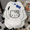 Camisetas Estampadas de Desenho Animado Retro Americano de Manga Curta para Homens e Mulheres, Novas Blusas de Verão Soltas com Gola Redonda Hellokitty