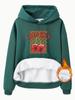 Suéter de mujer transfronterizo de otoño e invierno con bolsillo tipo canguro, capucha, manga larga, forro polar, estampado de cereza engrosado, venta al por mayor