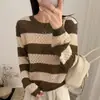 Roupas de Outono 2026 Novo Suéter de Tricô Listrado Vazado de Primavera e Outono para Mulheres, Solto, Casual, Emagrecedor, Versátil, Suéter Top Fino