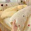 Juego de Cuatro Piezas de Algodón Colorido Estilo Fresco Clase A, Funda de Edredón de Algodón Lavado Espesado, Sábana de Cama Pequeña de Algodón, Funda de Edredón, Faldón de Cama Juego de 4 Piezas
