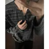 Camiseta de Manga Larga Rayada con Cuello Henley Estilo Old Money para Hombre, Chaleco de Pareja para Primavera y Otoño, Camiseta Básica de Cuello en V Texturizada, Sudadera de Punto